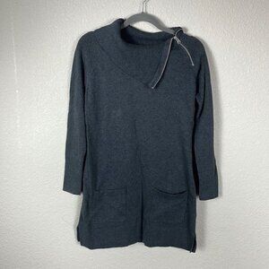 Jeanne Pierre Zip Cowl Neck Tunic Sweater Gray Front Pockets Sz S